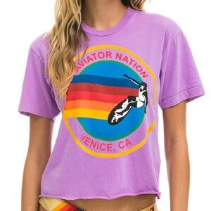 AVIATOR NATION Neon Purple Venice, CA Boyfriend Tee Short Sleeve Top | Large
